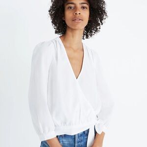 Madewell Wrap Top in Eyelet White Blouse size Small